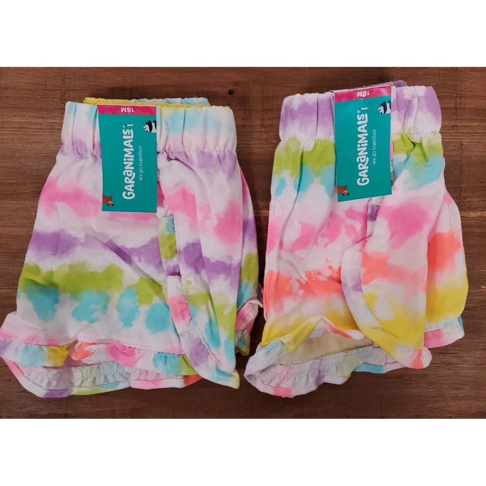 Lot of 2 Rayon SHORTS 18 Mo - Purple / Pink / Orange Tie Dye Garanimals NEW
